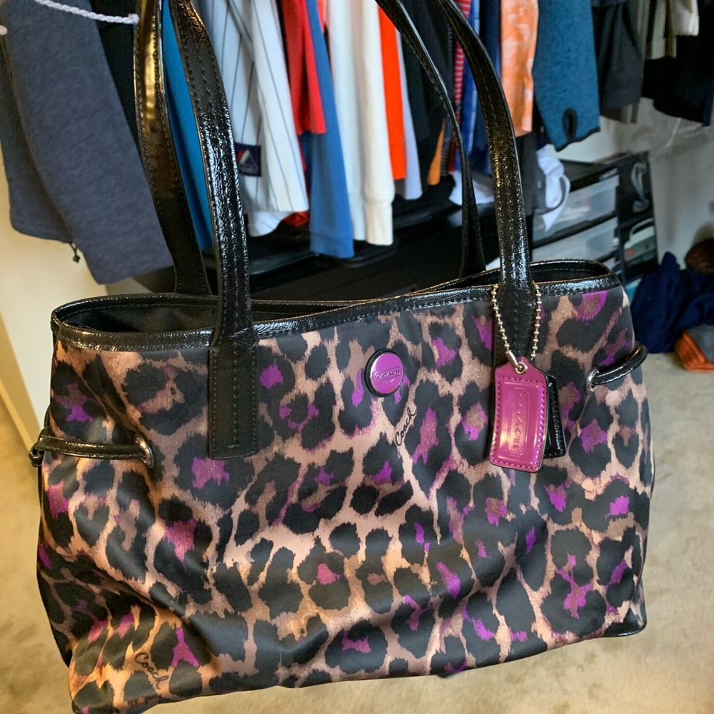Coach purple cheetah print purse